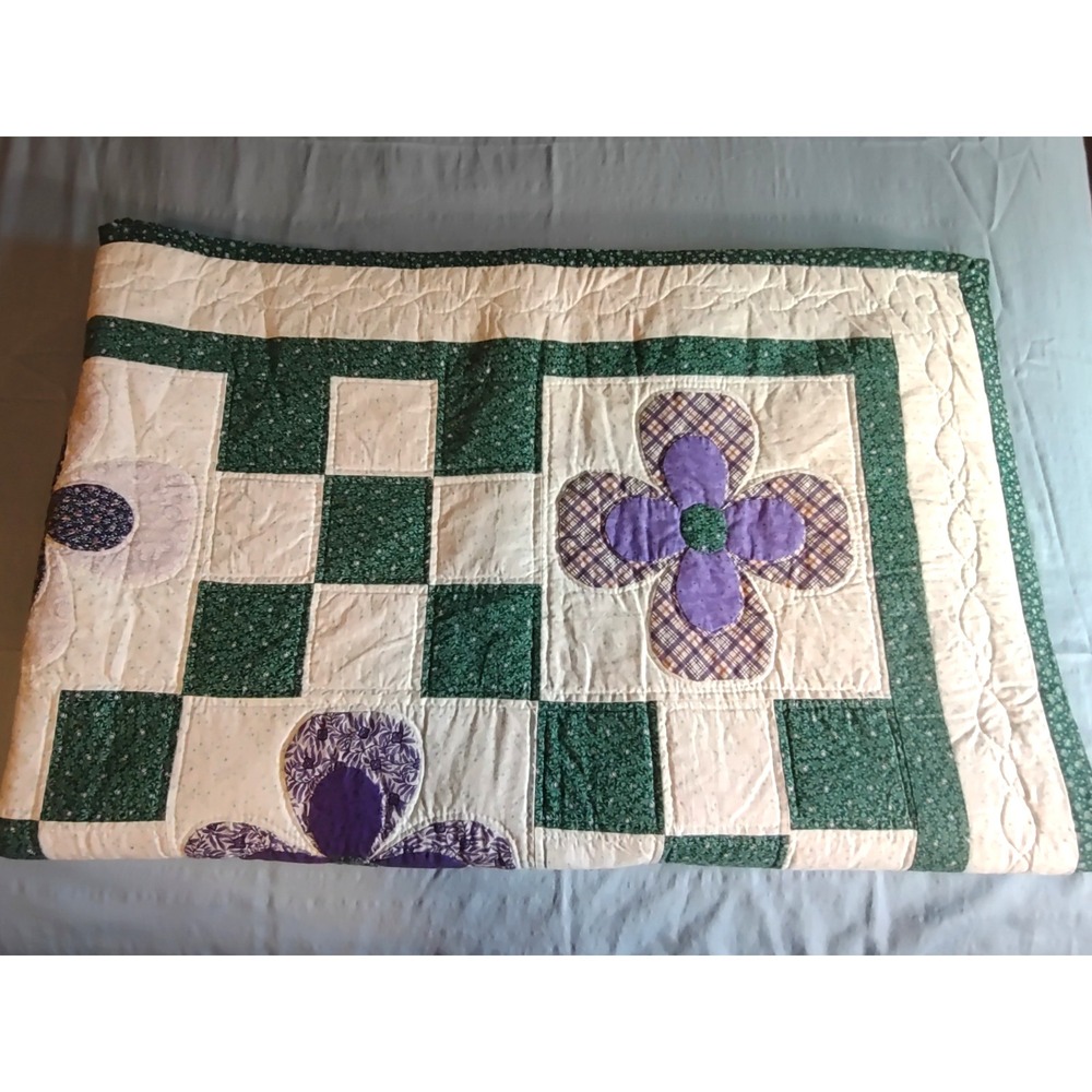 Vintage Flower Design Quilt Large 70 x 94 Full Size Hand Sewn Signed 1994 - Picture 5 of 16
